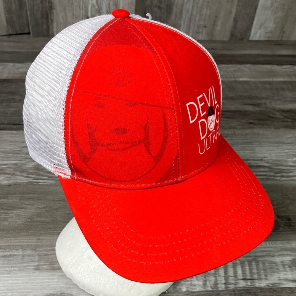 Boco Gear Devil Dog Ultras 100M 100K Red White Technical Trucker Hat Snapback